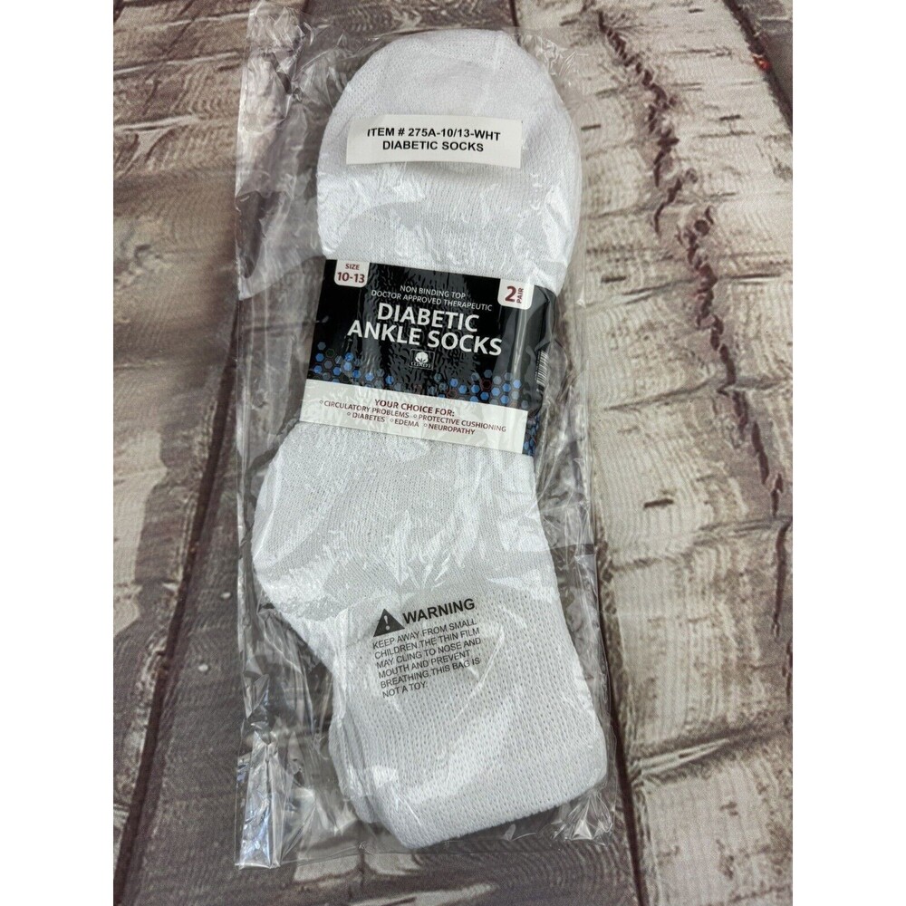 Diabetic Ankle Socks 2-Pack Non-Binding Cushion Cotton Men's Women's Size 10-13